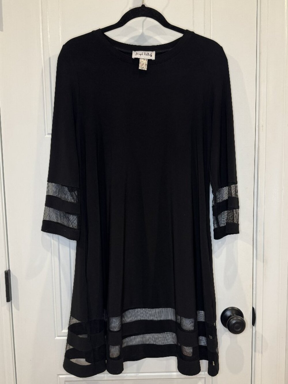 Joseph Ribkoff Black Mesh Trim A-Line Swing Dress Size 10 US EUC Stretch